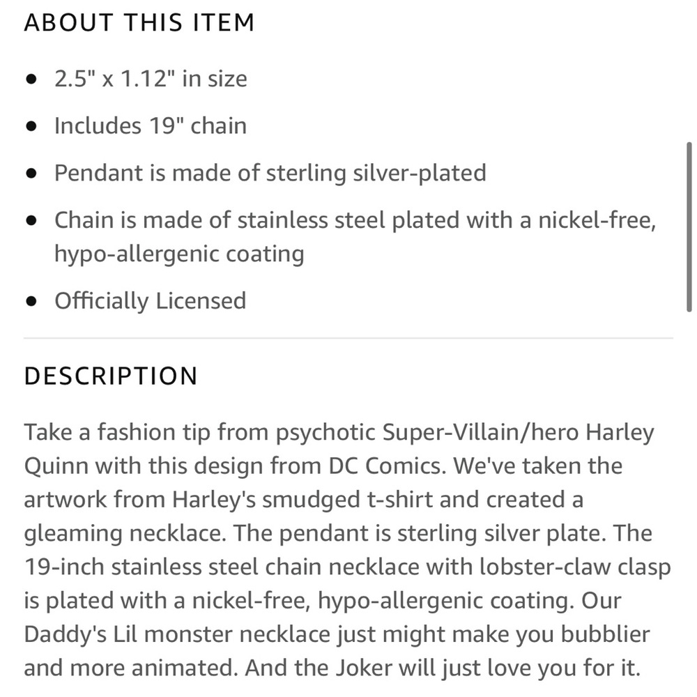 Harley Quinn necklace - Daddy’s Lil Monster - Picture 4 of 5